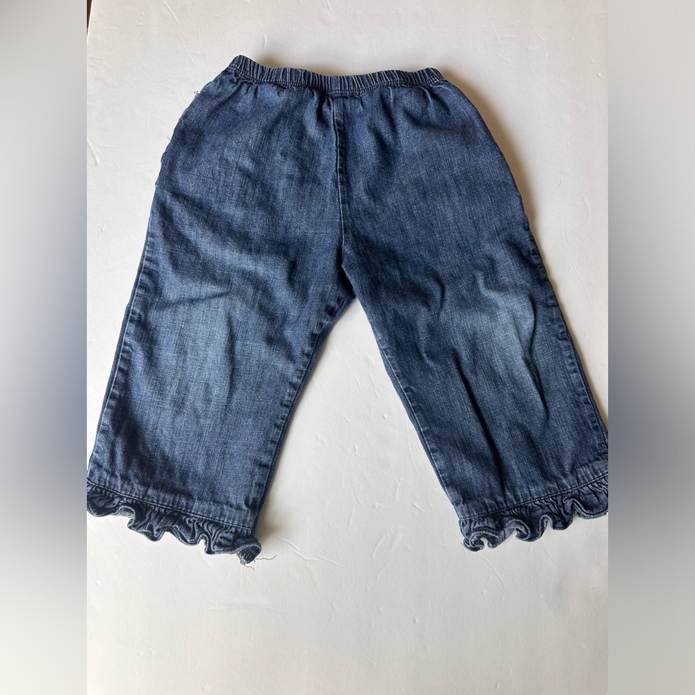 2T Ruffle Butts Dark Blue Denim Ruffle Hem Bottoms